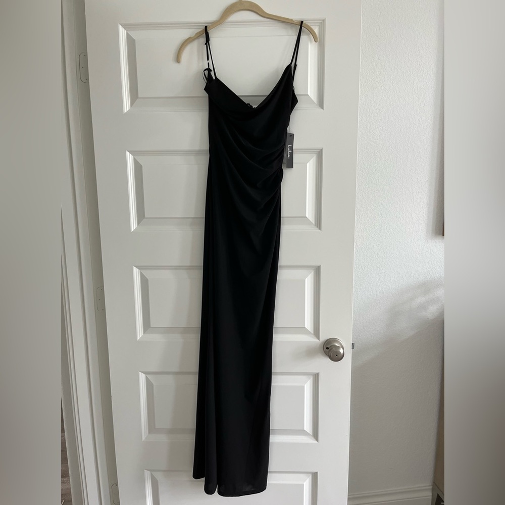 Lulu’s black cowl neck mermaid maxi dress size XS